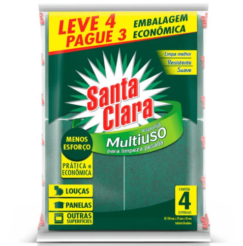 Esponja Dupla Face Santa Clara Leve4 Pague3 4UN - 15 Unidades